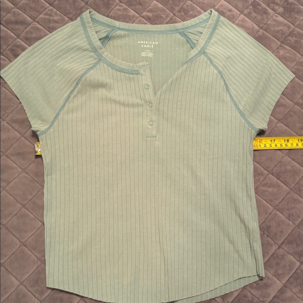 American Eagle Green Ribbed Knit Top